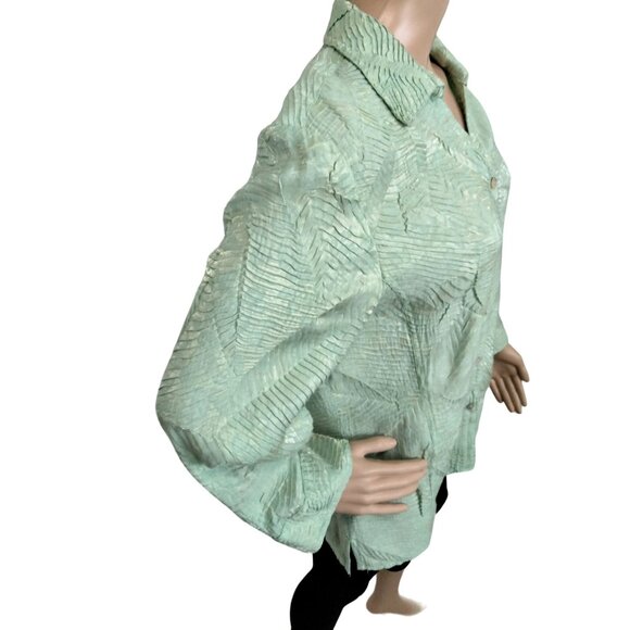 Scott Taylor Plus Size XL Top Button-Up Mint Green Textured Long Sleeve Collared - Picture 5 of 8